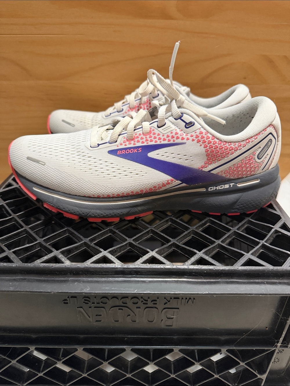 Brooks Ghost 14 Women's Running Shoes — White with Pink and Purple 8.5